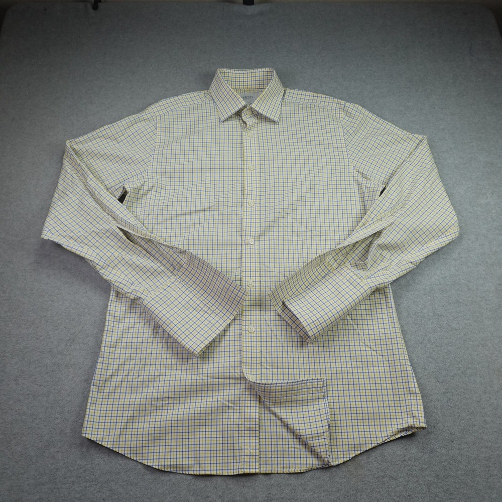 Charles Tyrwhitt Shirt Mens 16/35 Yellow Blue Check Slim Fit Non Iron